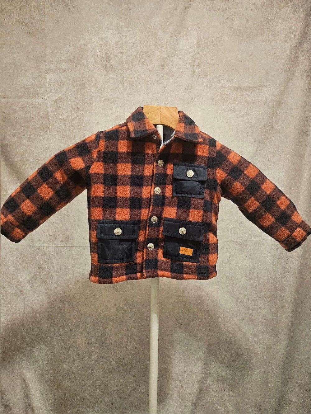 7 For All Mankind Orange and Black Plaid Puffer-Style Jacket